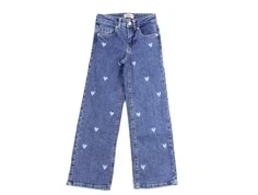 Kids ONLY light medium blue denim/embroidered blue hearts wide jeans